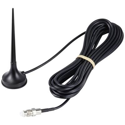 Antenne de communication noire avec longue connexion câblée et connecteur métallique pour applications techniques.