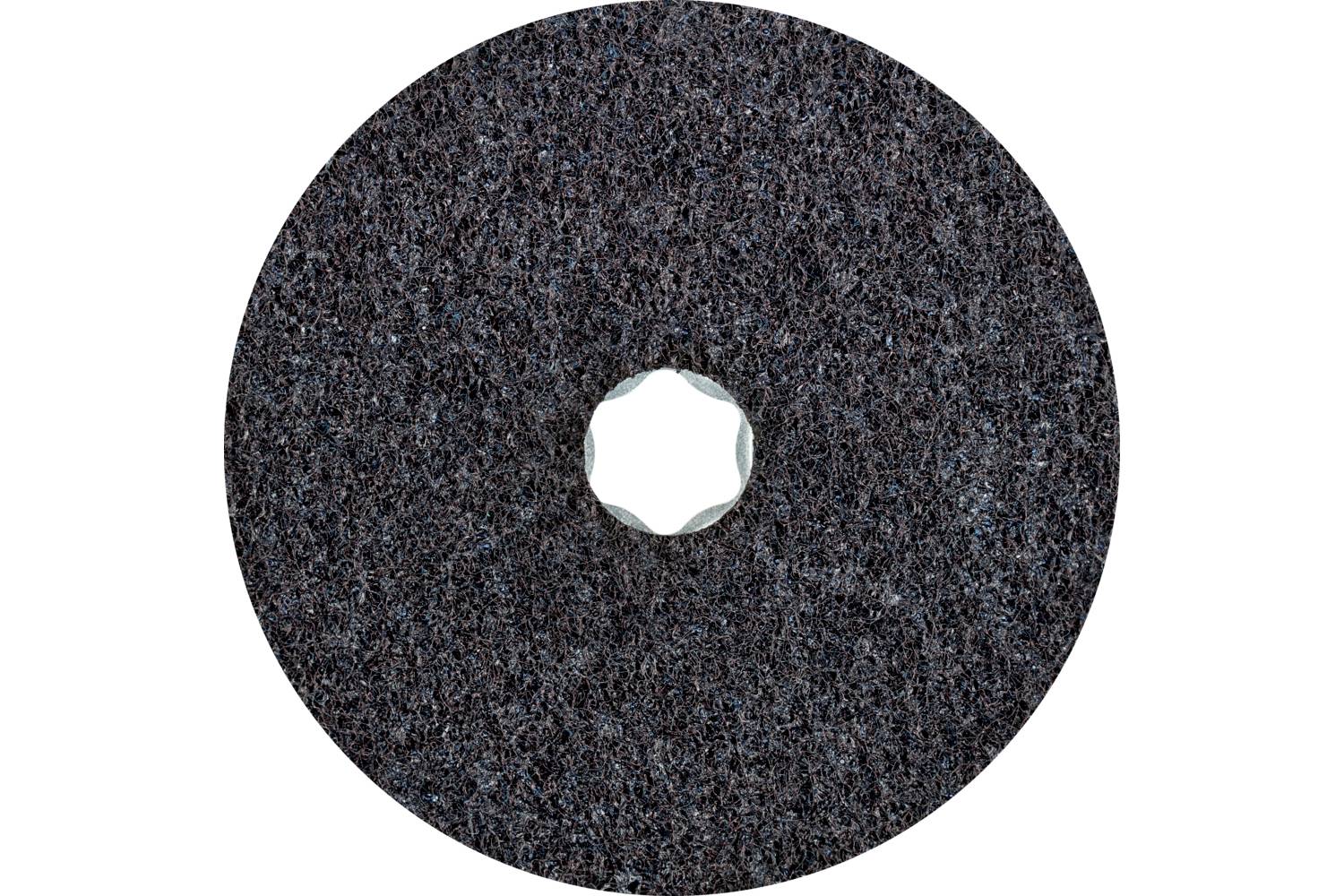 Un disque abrasif rond avec un trou intérieur dentelé, à surface gris foncé, utilisé pour le traitement des métaux ou d'autres matériaux.