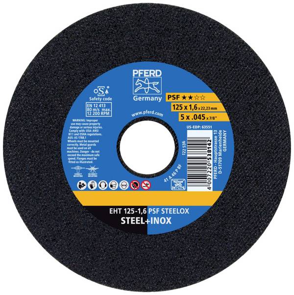 PFERD TOOLS EHT 125-1,6 PSF STEELOX (10) 69198296 Disque à tronçonner 125 mm 10 pc(s) acier inoxydable, acier