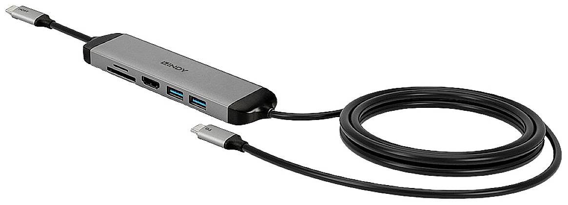 Lindy 43326, Avec fil, USB 3.2 Gen 1 (3.1 Gen 1) Type-C, 100 W, Noir, Gris, MicroSD (TransFlash), SD, 5 Gbit/s-2