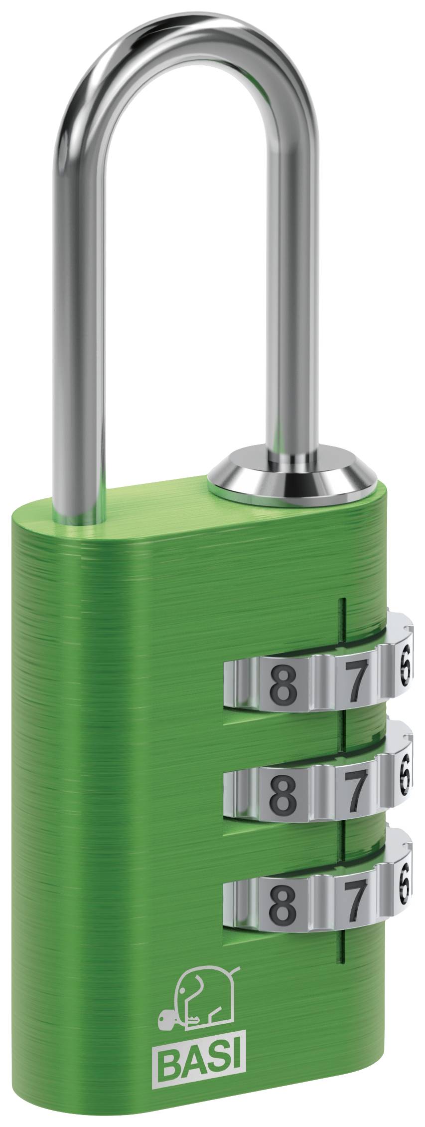Cadenas vert à combinaison à quatre chiffres. Un arceau argenté en haut, en bas les chiffres 8, 7, 8, 7 sont réglés.