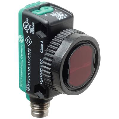Capteur inductif de Pepperl+Fuchs avec boîtier cylindrique en plastique noir. Convient aux applications industrielles de détection d'objets.