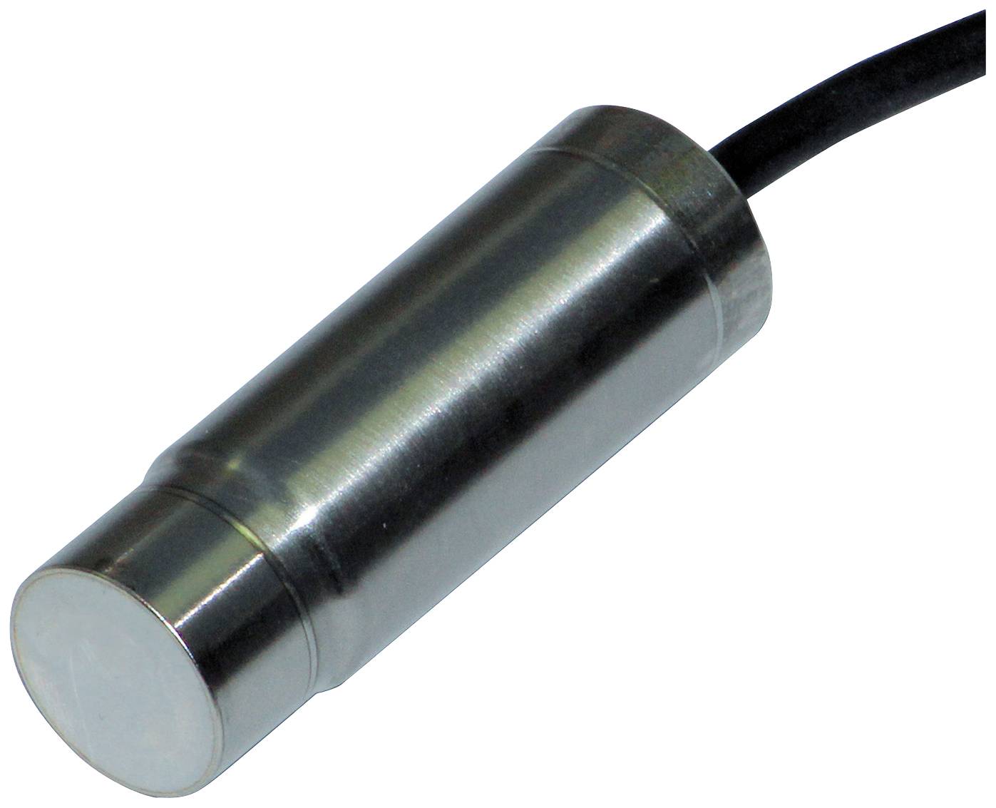 Un capteur cylindrique métallique avec connexion de câble, adapté aux applications industrielles.