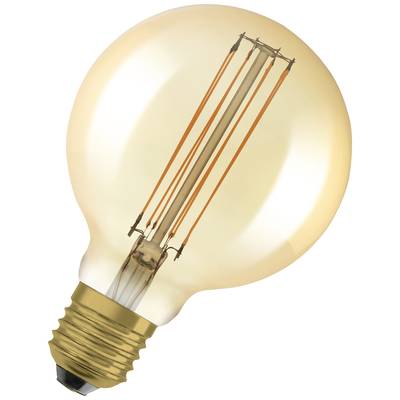Ampoule à filament apparent, lumière jaunâtre, adaptée pour l'éclairage décoratif ou les espaces de style vintage.