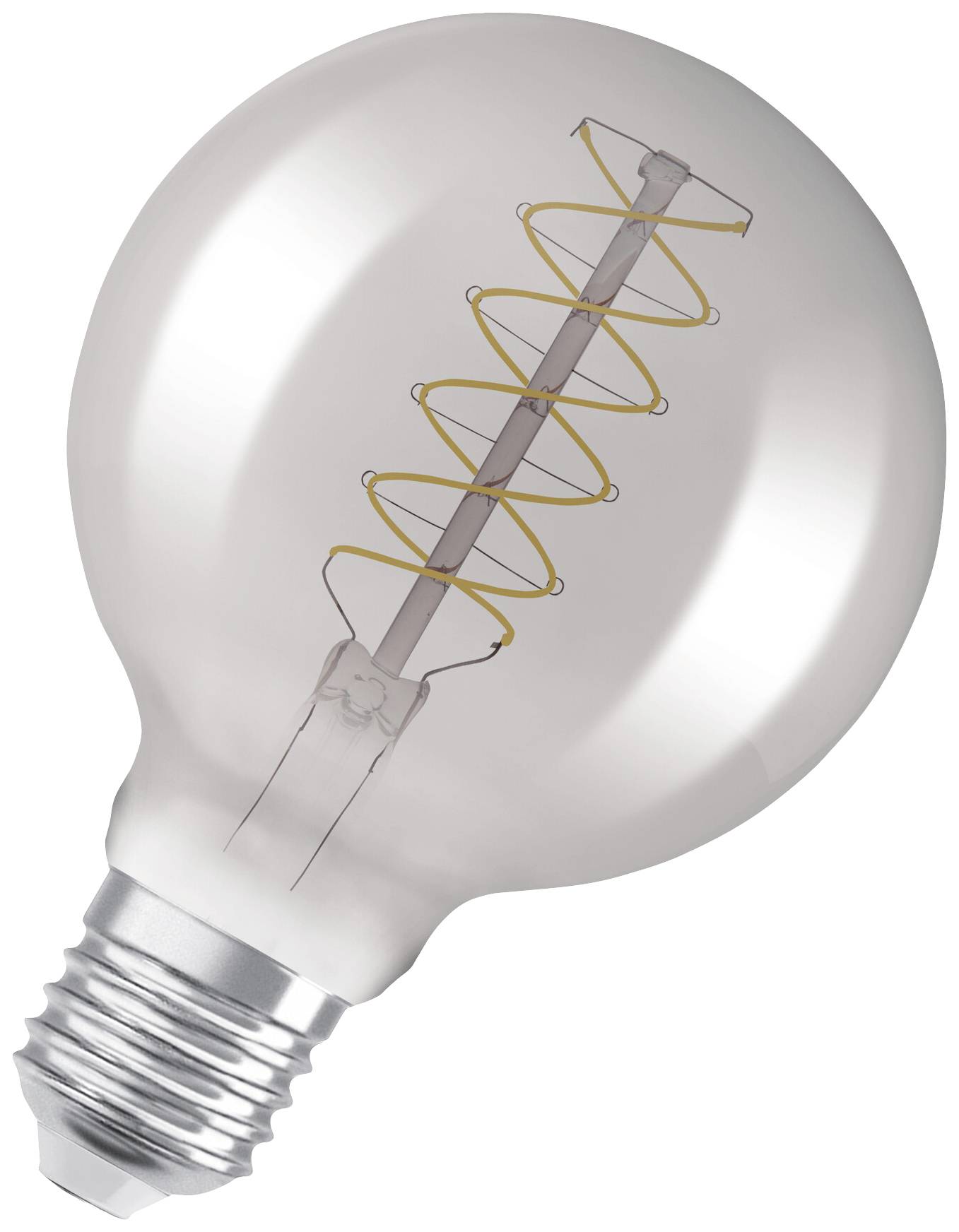 Ampoule à incandescence avec structure de filament spiralé visible, culot à vis E27. Forme octogonale, verre transparent. Adaptée pour un éclairage décoratif.