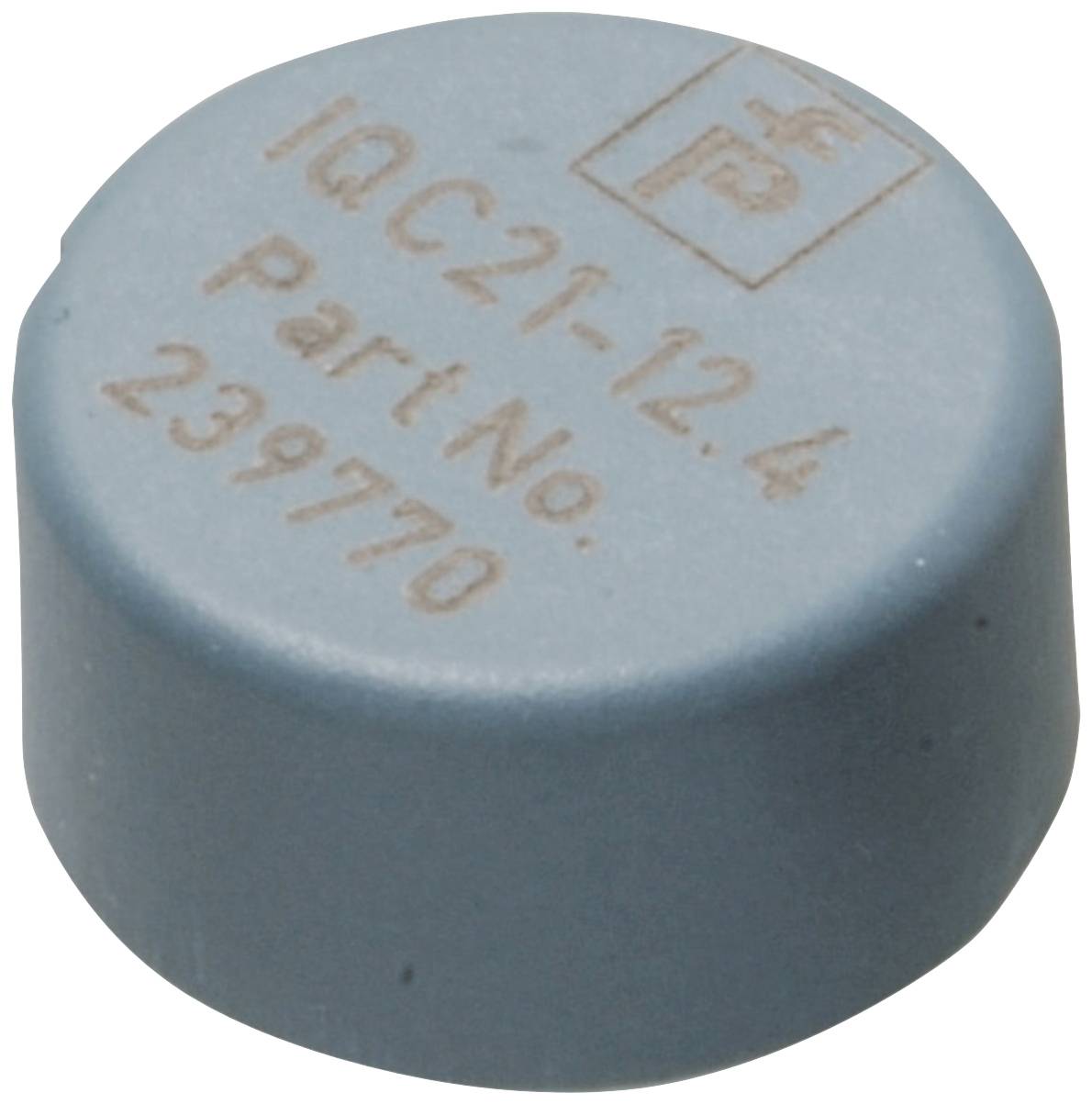 Un composant cylindrique bleu portant l'inscription 'IQC21-12.4 Réf. 239770'.