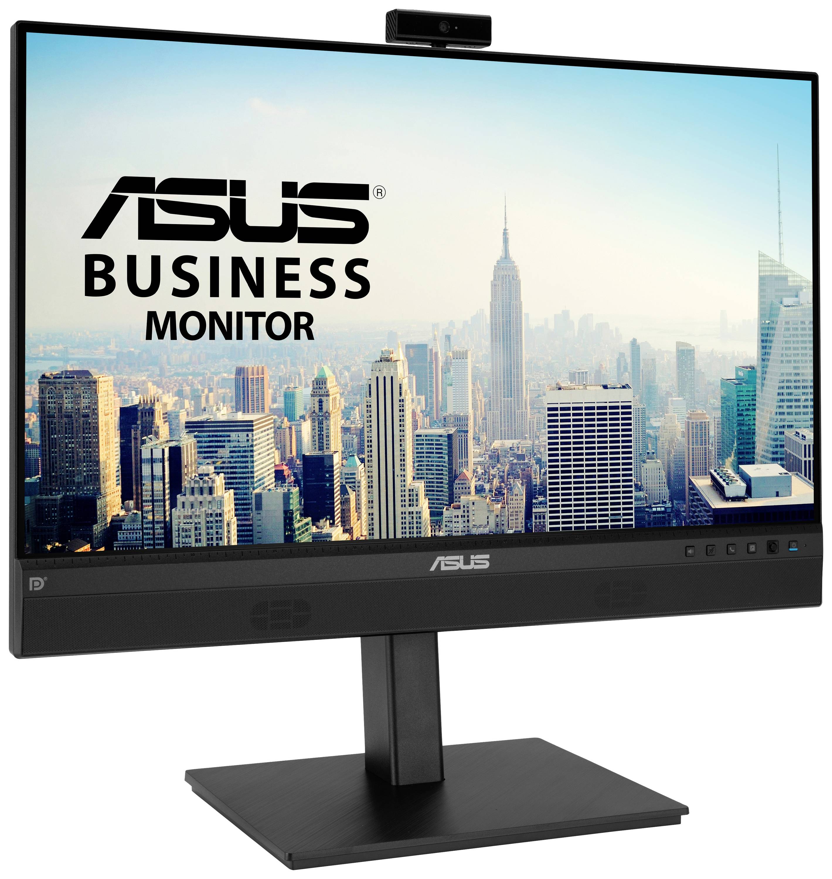 Un moniteur d'entreprise Asus devant une skyline urbaine, probablement celle de New York.