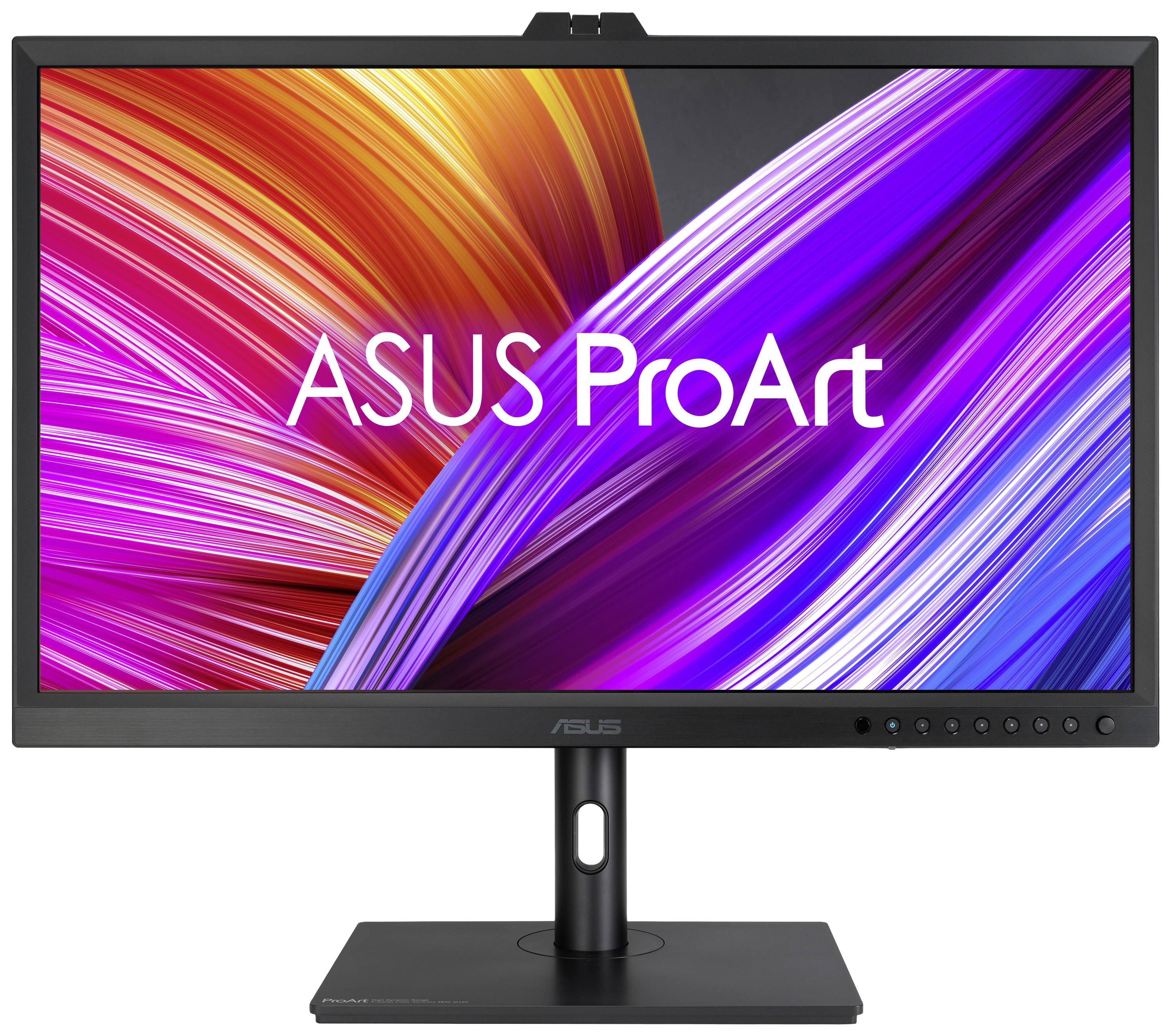 Un moniteur ASUS ProArt sur un fond coloré, affichant le logo de la marque au centre de l'écran.