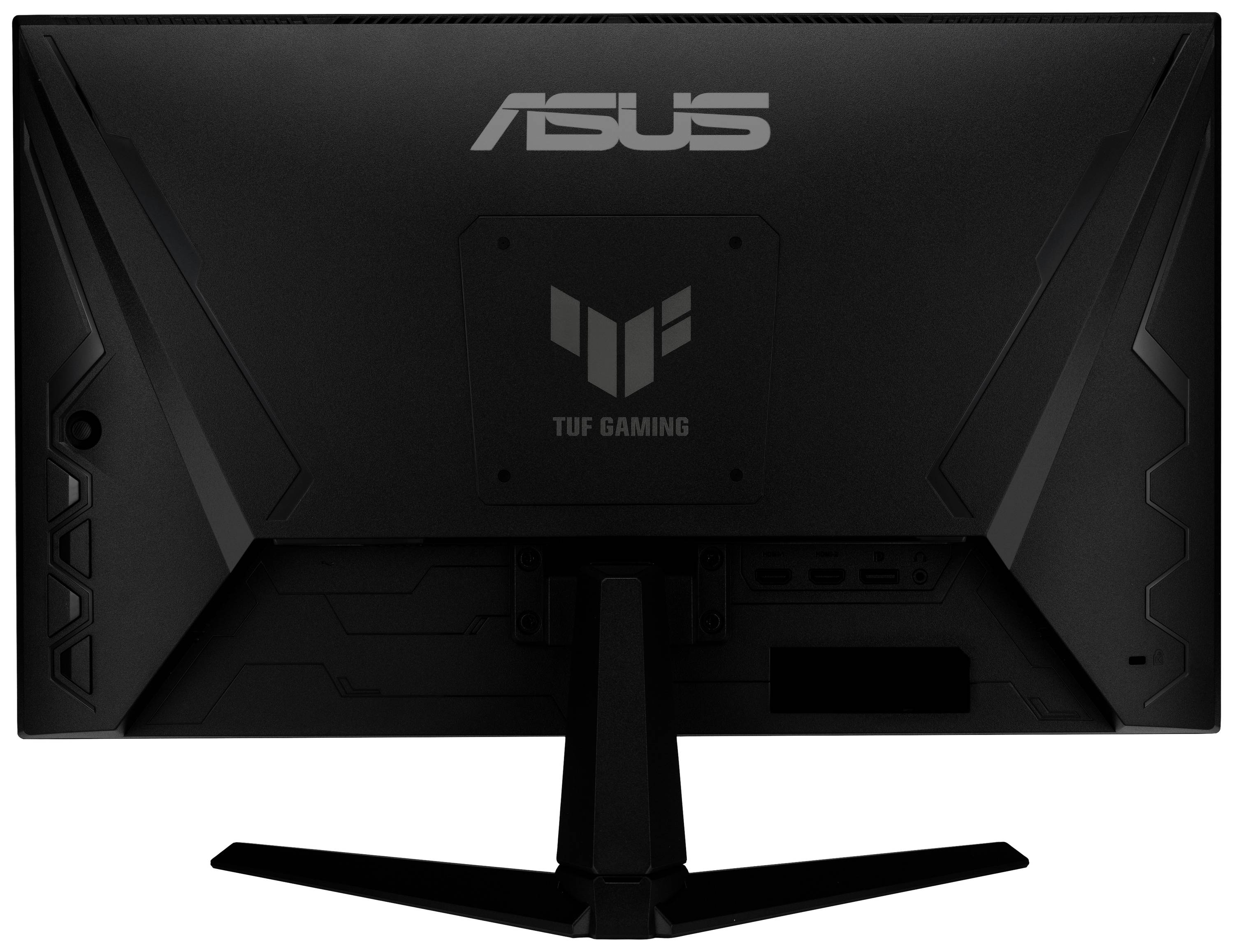 Dos d'un moniteur gaming noir de la marque ASUS avec logo et support, aucune connexion ou câble visible.