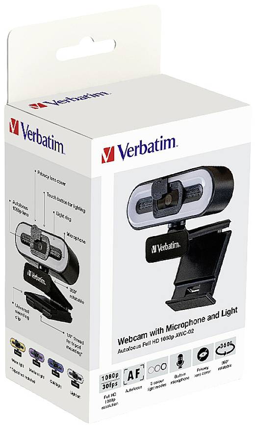 Webcam Verbatim AWC-02, Full HD 1080p, noire 2560x1440, 30 FPS, USB, cache de confidentialité, légère, version...-7