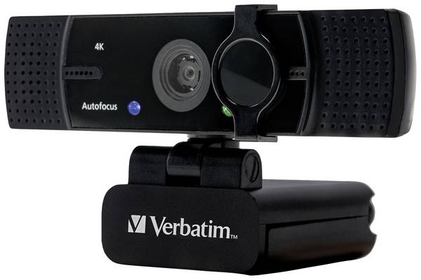 Webcam Verbatim AWC-03, 4K Ultra HD, noire 3840 x 2160, 30 images/s, USB, obturateur de confidentialité, version...