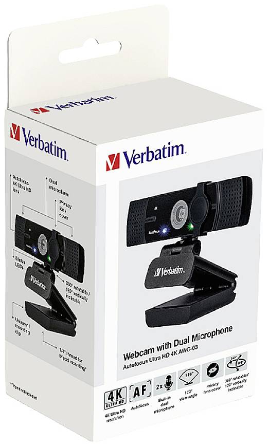Webcam Verbatim AWC-03, 4K Ultra HD, noire 3840 x 2160, 30 images/s, USB, obturateur de confidentialité, version...-6