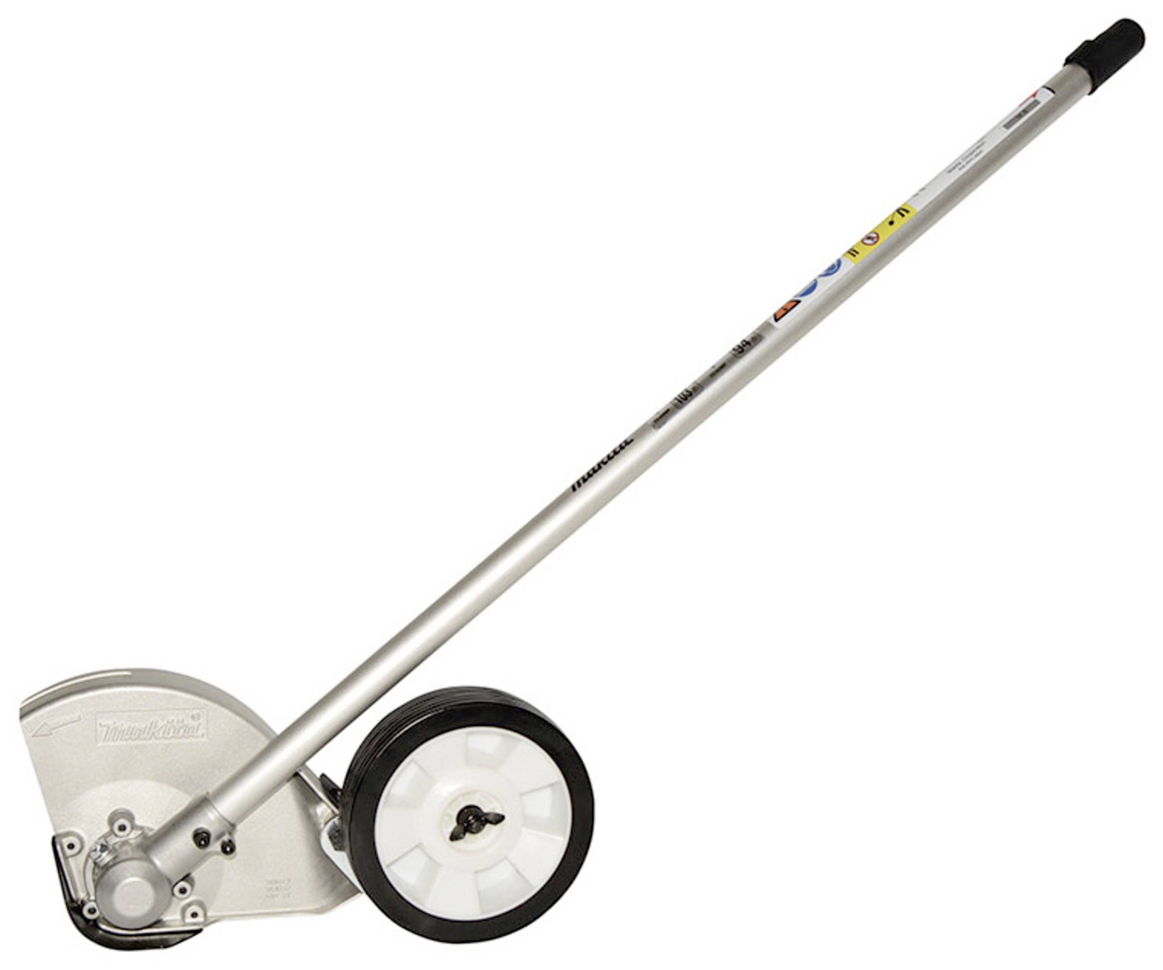 Un coupe-bordures avec un long manche et une roue pour une conduite facile. Idéal pour tailler les bords de pelouse.