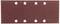 Papier de verre rectangulaire rouge avec six trous poinçonnés disposés en deux rangées.