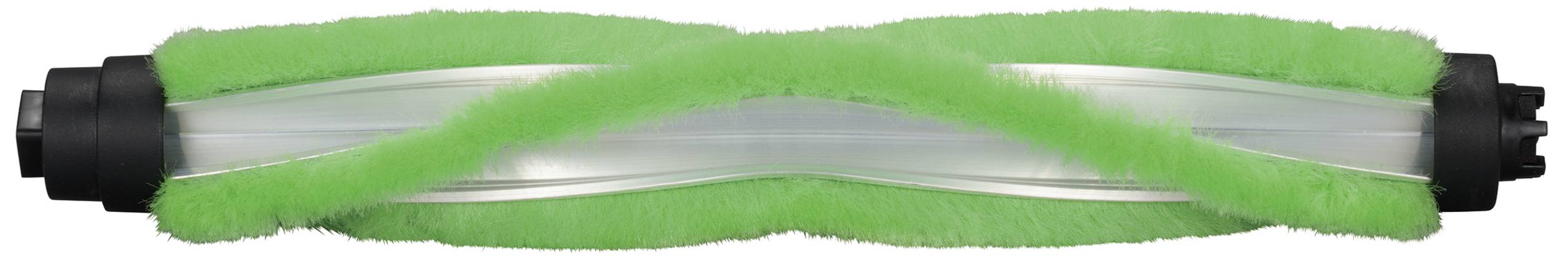 Rouleau de brosse vert avec des poils disposés en spirale, utilisé pour les aspirateurs ou les nettoyants de sol.