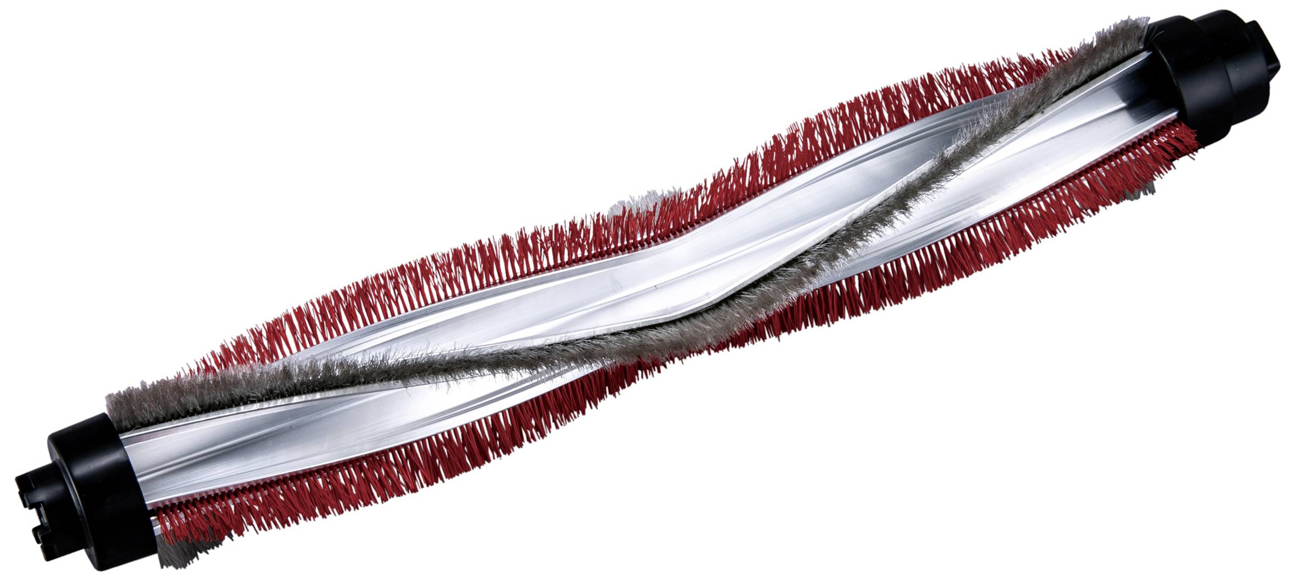 Une brosse d'aspirateur rouge-brune avec des poils en spirale, adaptée au nettoyage efficace des tapis et des sols durs.