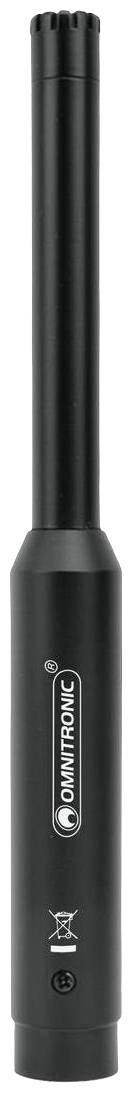 Un microphone noir cylindrique avec le logo d'une marque audio au centre.