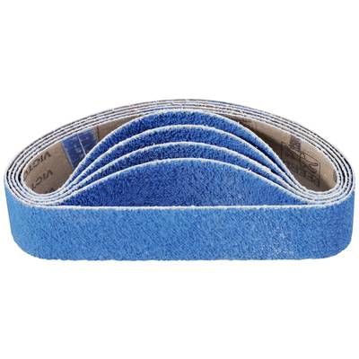 Une pile de bandes abrasives bleues est superposée. La granulation est visible, et les bandes sont légèrement incurvées.