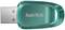 Une clé USB verte de la marque SanDisk avec connecteur métallique, vue de dessus.