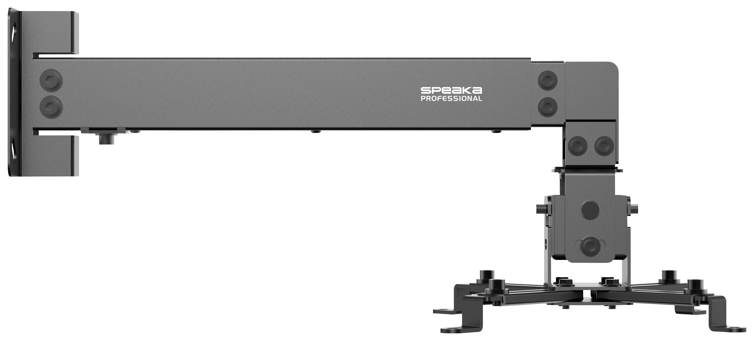 Bras de support de moniteur en métal gris avec plusieurs articulations, fixé au mur, pour un positionnement flexible de l'écran.