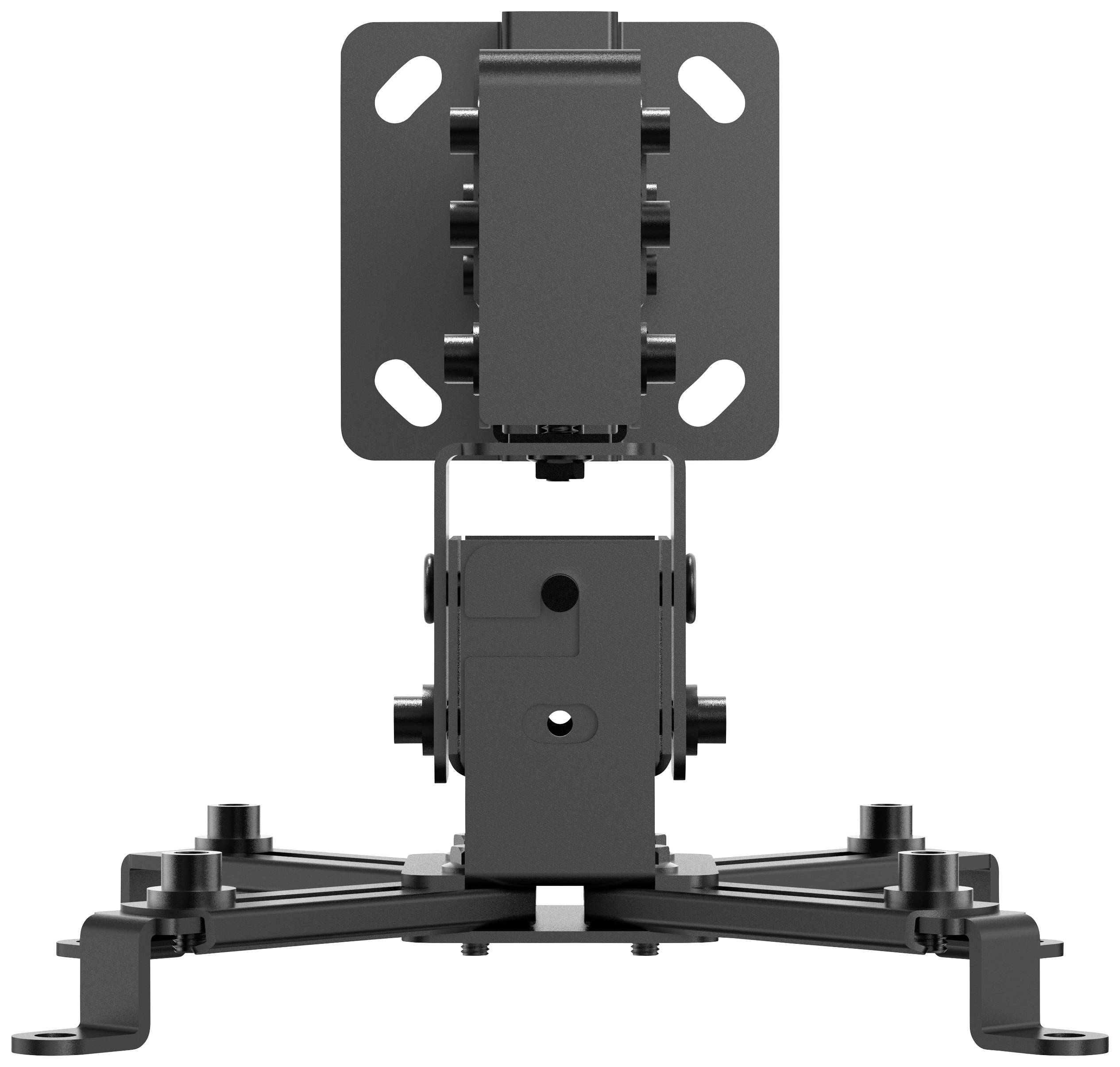 Un support de moniteur noir et robuste en métal, doté d'un support réglable pour une fixation sécurisée sur un bureau.