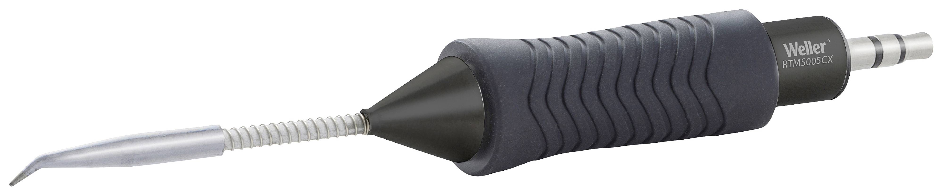 Un fer à souder avec une pointe coudée et une poignée ergonomique. Le nom de marque 'Weller' est visible sur la poignée.