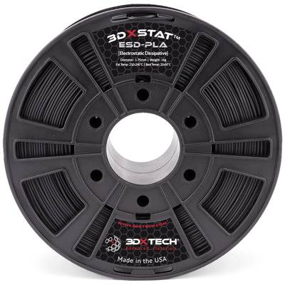 Un rouleau de filament pour imprimante 3D noir avec l'inscription '3DXSTAT ESD-PLA', antistatique, diamètre 1,75 mm, poids 1 kg.