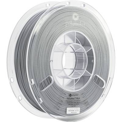 Bobine grise de filament pour imprimante 3D, marque 'Polymaker'. Le filament est enroulé sur un support transparent, adapté pour l'impression 3D.