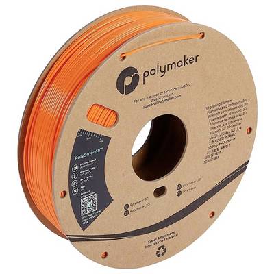 Bobine de filament d'imprimante 3D Polymaker orange avec rouleau en carton et trou central, étiquetée « polySmooth » pour matériau de support.