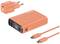 Ensemble chargeur orange, comprenant un adaptateur secteur, une batterie externe avec affichage numérique et un câble USB-C.