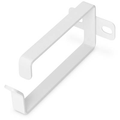 Un support métallique blanc rectangulaire avec deux trous de fixation.
