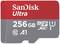 Carte microSD SanDisk Ultra, 256 Go, adaptée aux smartphones, avec performances A1 pour l'optimisation des applications et un transfert de données rapide.