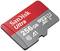 Carte microSD rouge et grise de la marque SanDisk avec 256 Go d'espace de stockage. Inscription : « SanDisk Ultra ».