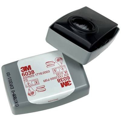 Filtre Grauer 3M 6038 avec capuchon noir, les inscriptions pour les informations de modèle et de sécurité sont visibles.