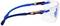 Des lunettes de protection avec des verres transparents et des branches bleues, utilisées pour la sécurité lors de travaux.