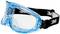 Lunettes de protection avec monture bleue et bandeau noir réglable ; protègent les yeux lors de travaux manuels ou en laboratoire.