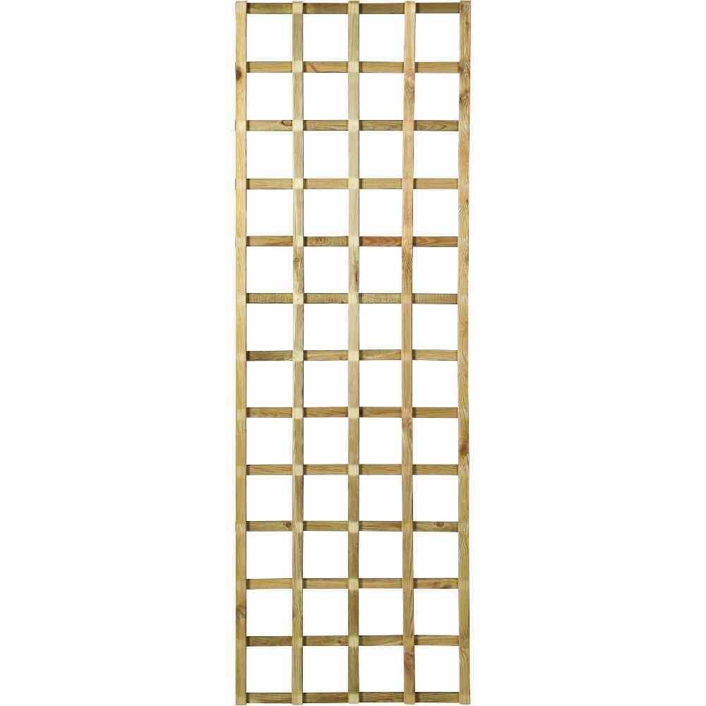 Une grille simple en bois avec des ouvertures rectangulaires, pouvant être utilisée comme support de treillage pour les plantes ou comme élément décoratif.