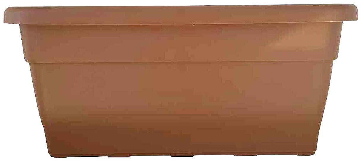Un pot de plante rectangulaire brun en plastique, adapté aux plantes de jardin ou de balcon.