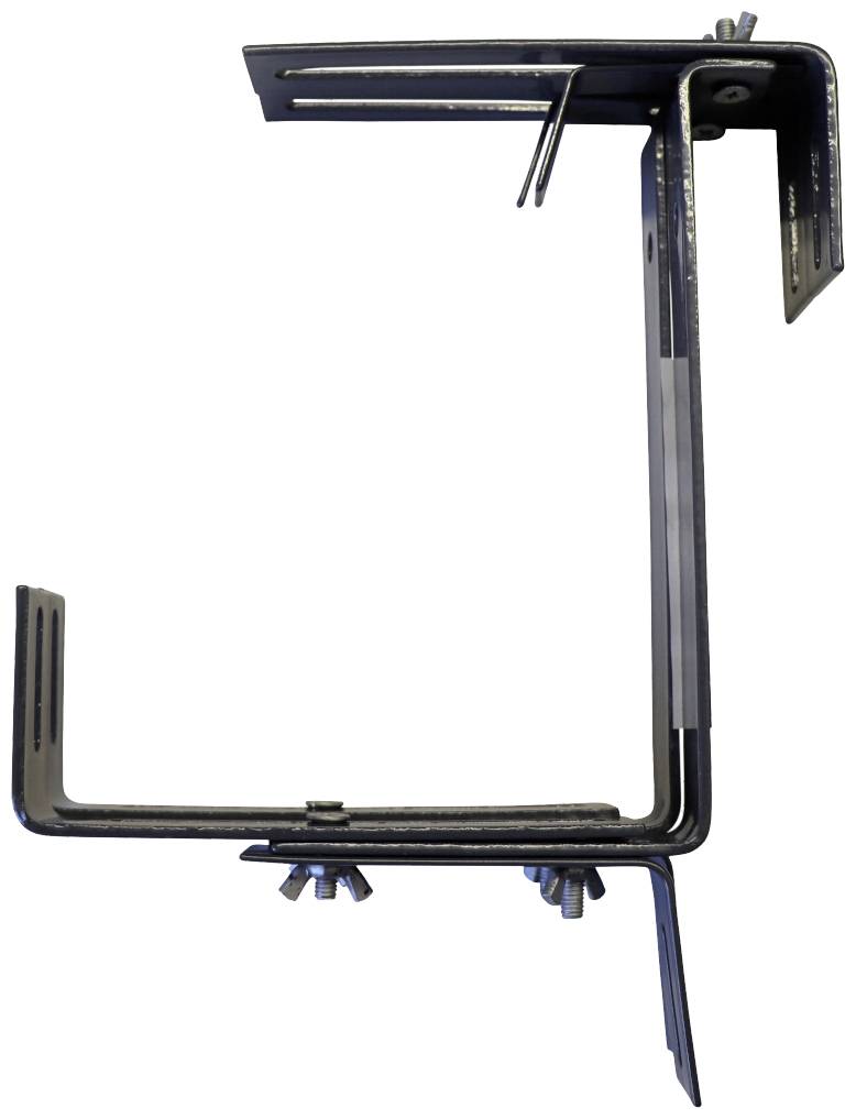 Attache métallique avec vis et équerres, pour la fixation ou la stabilisation de structures.