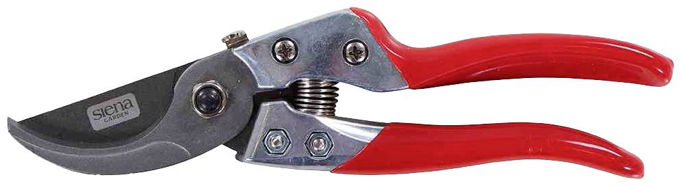 Sécateur rouge avec des lames en métal, adapté pour couper des plantes ou des branches.