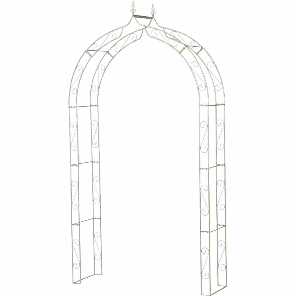 Arche métallique ornée de décorations décoratives, adaptée au jardin, idéale pour supporter des plantes grimpantes et embellir les entrées.
