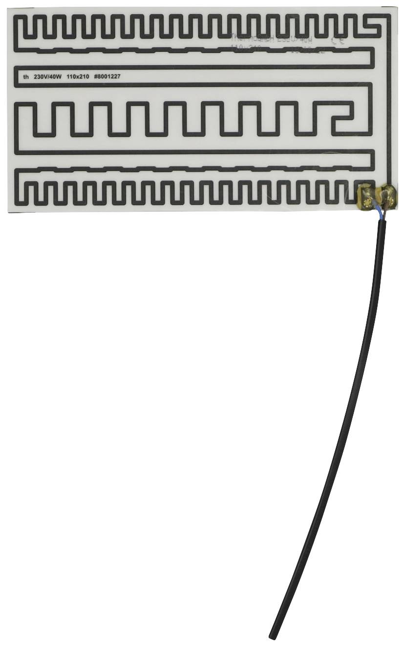 Un pad chauffant rectangulaire avec un motif labyrinthe et deux câbles en bas, utilisé pour une répartition homogène de la chaleur.
