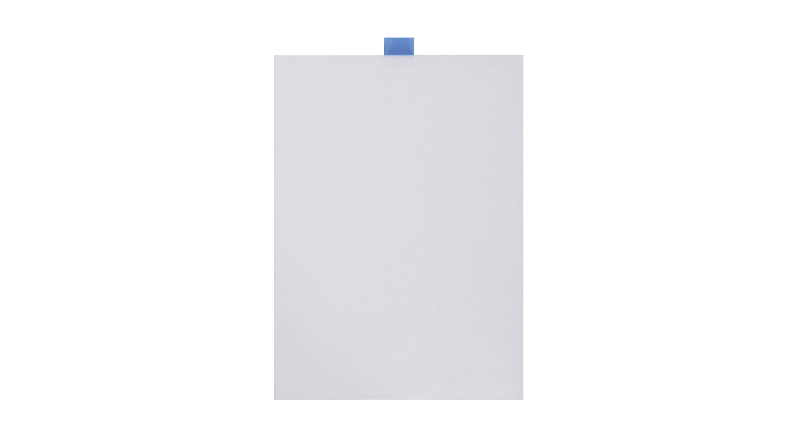 Panneau rectangulaire gris clair vierge avec un petit onglet bleu centré en haut.