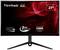 Moniteur ViewSonic, 27 pouces, 165 Hz, temps de réponse de 1 ms, incurvé (rayon 1500R). Écran noir avec un fond rouge.