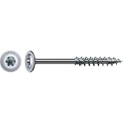 Gros plan d'une vis en argent à tête Torx et extrémité pointue, avec le logo de marque 'SPAX' visible à gauche.