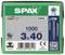 Carton de 1000 vis SPAX, 3x40 mm, revêtement Wirox, Torx T10, fabriquées en Allemagne.
