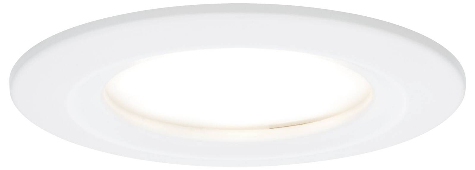 Un luminaire encastré blanc et rond au design simple et minimaliste, monté au plafond.