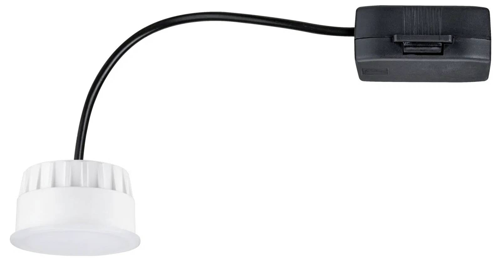 Une lampe de lecture à LED avec un col flexible, dotée d'un ampoule blanche et d'un bloc d'alimentation noir. Elle est conçue pour être fixée à des surfaces ou à des meubles.