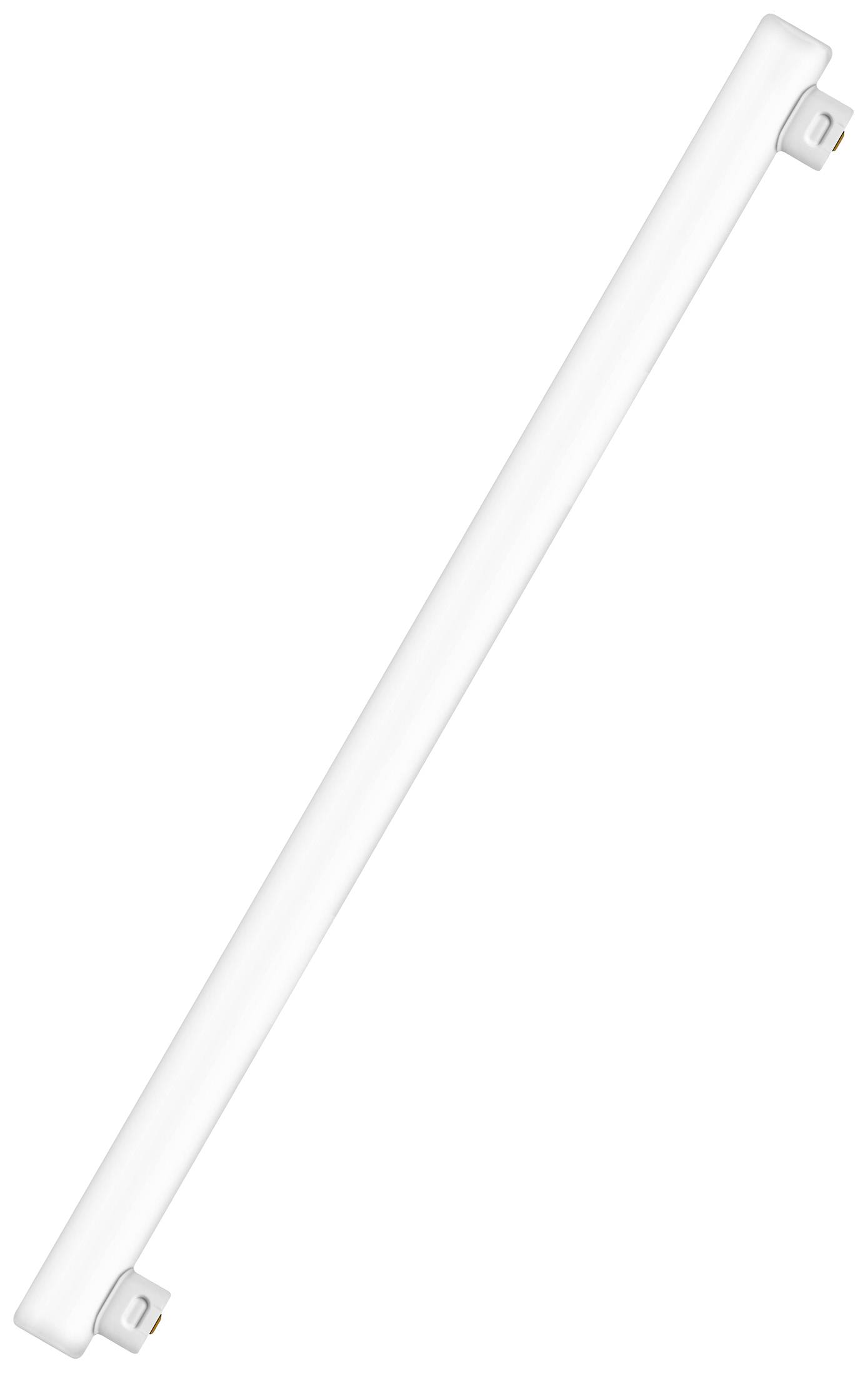 Lampe fluorescente linéaire blanche à deux broches aux extrémités, adaptée à l'éclairage de bureaux ou d'environnements industriels.