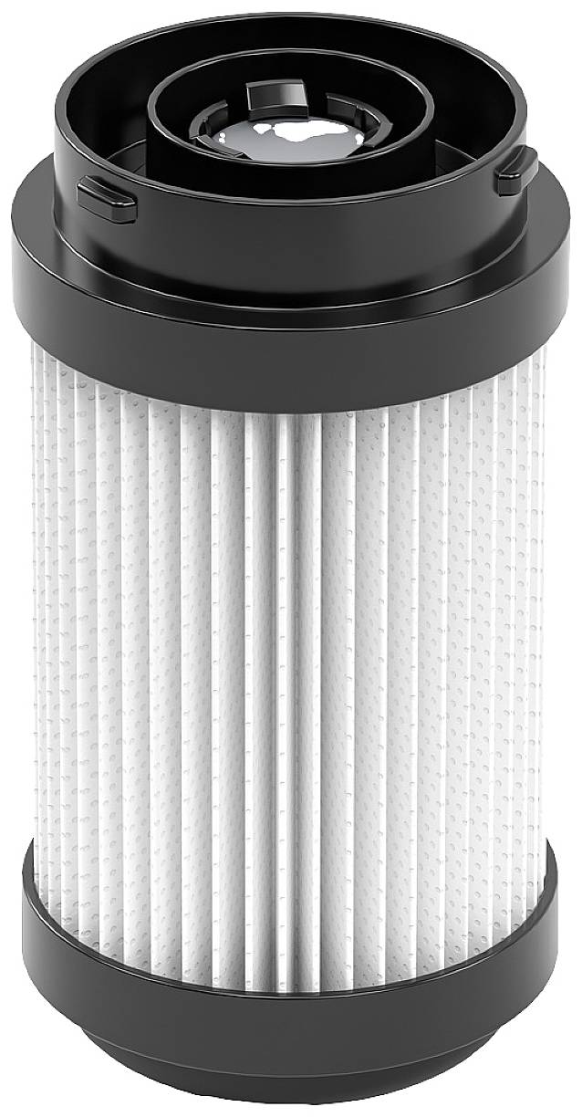 Filtre à air cylindrique noir avec des éléments filtrants blancs pliés, adapté aux machines ou aux applications industrielles.